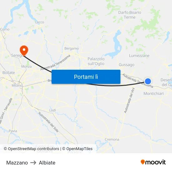 Mazzano to Albiate map