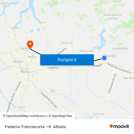 Paderno Franciacorta to Albiate map