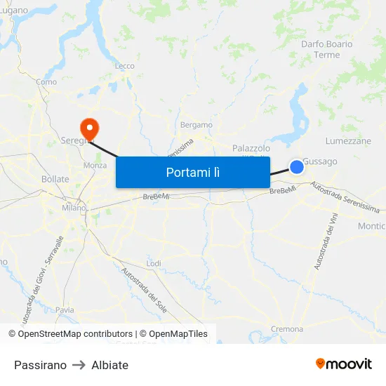 Passirano to Albiate map