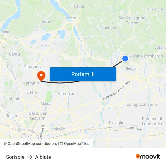 Sorisole to Albiate map