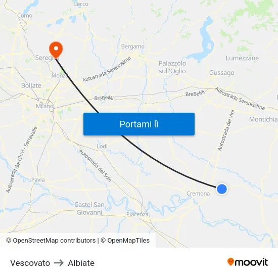 Vescovato to Albiate map
