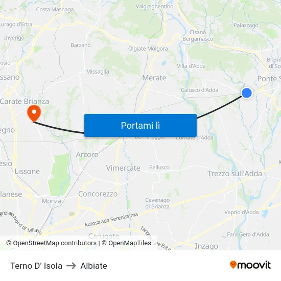 Terno D' Isola to Albiate map