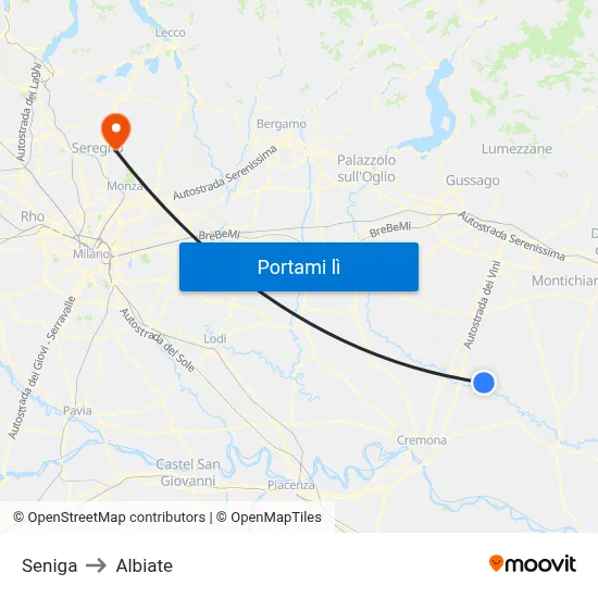 Seniga to Albiate map