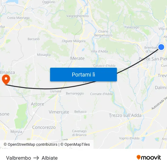Valbrembo to Albiate map