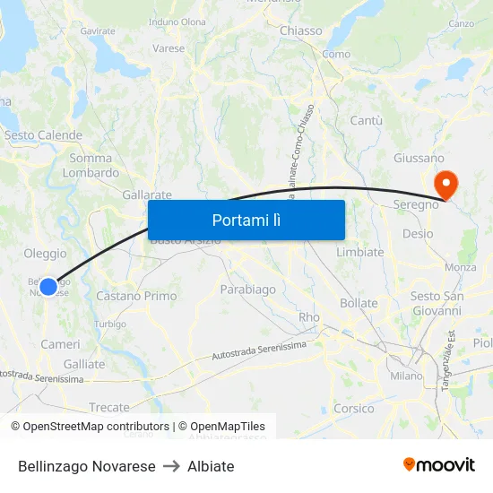 Bellinzago Novarese to Albiate map