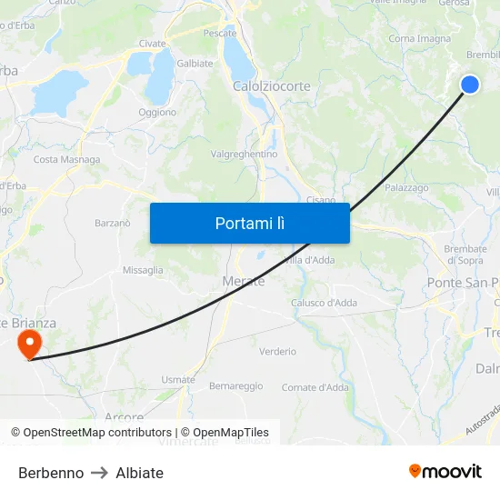 Berbenno to Albiate map