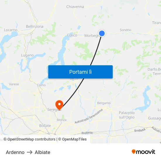 Ardenno to Albiate map