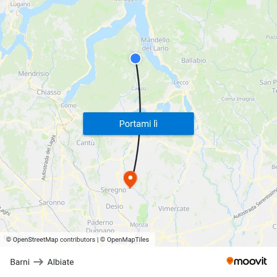 Barni to Albiate map