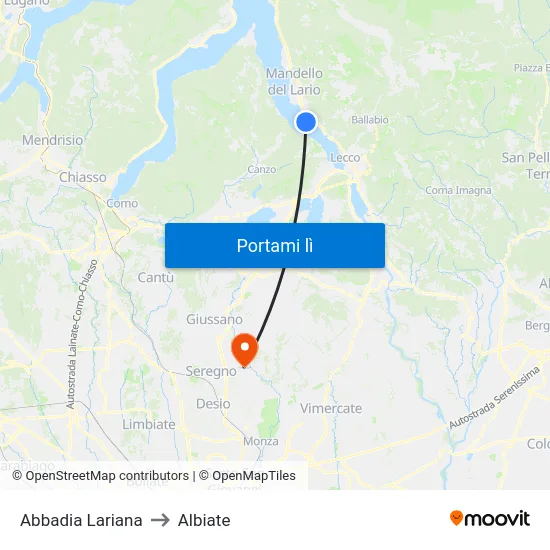 Abbadia Lariana to Albiate map