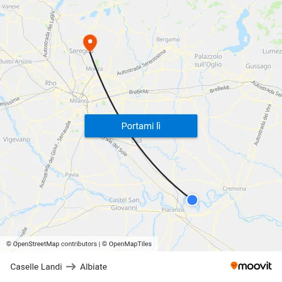 Caselle Landi to Albiate map