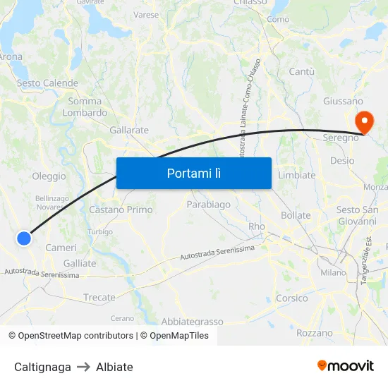 Caltignaga to Albiate map