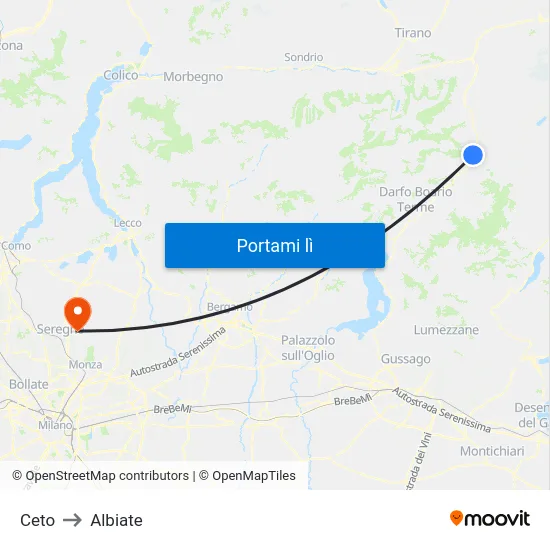 Ceto to Albiate map