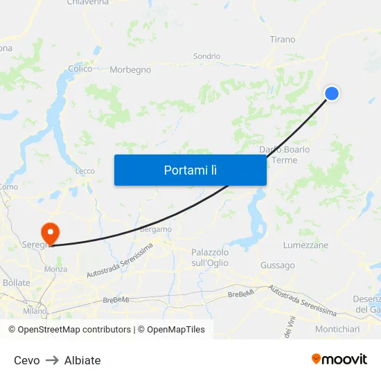 Cevo to Albiate map