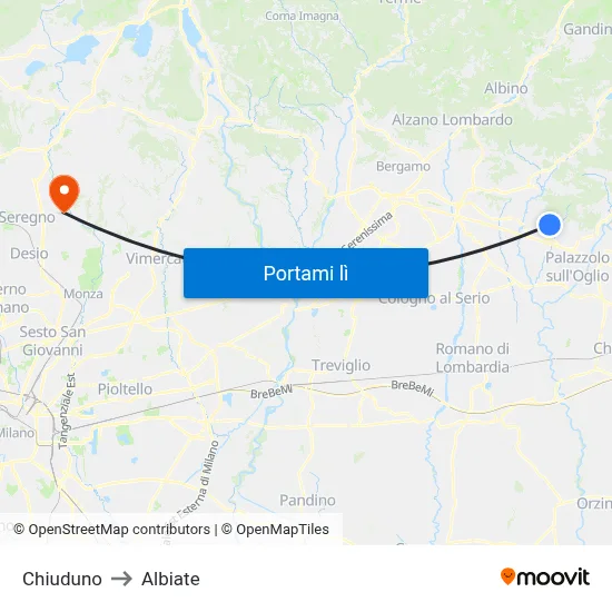 Chiuduno to Albiate map