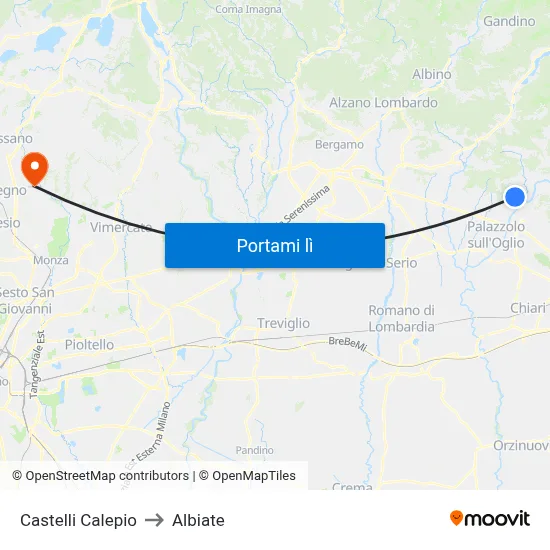 Castelli Calepio to Albiate map