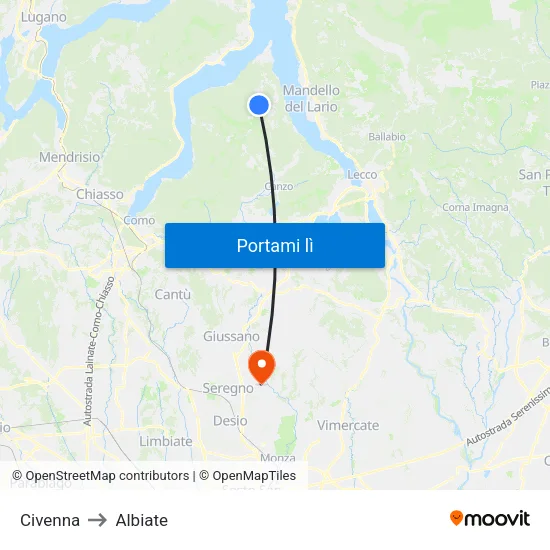 Civenna to Albiate map