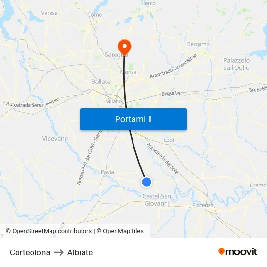 Corteolona to Albiate map