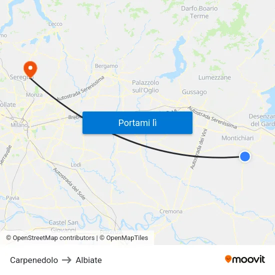 Carpenedolo to Albiate map