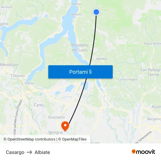 Casargo to Albiate map