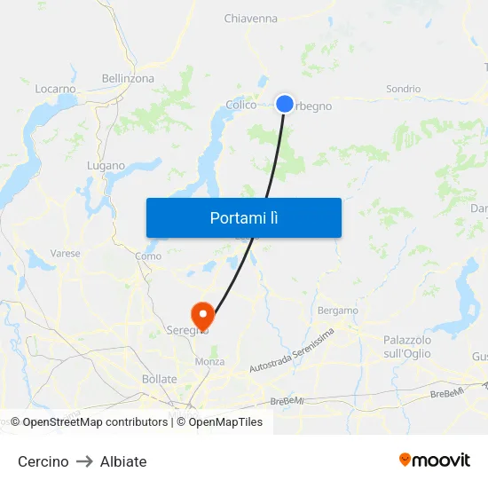 Cercino to Albiate map