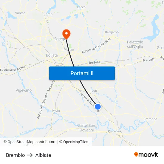 Brembio to Albiate map