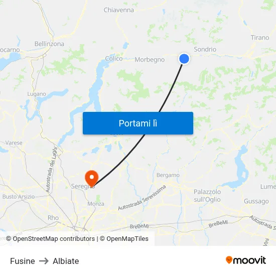 Fusine to Albiate map