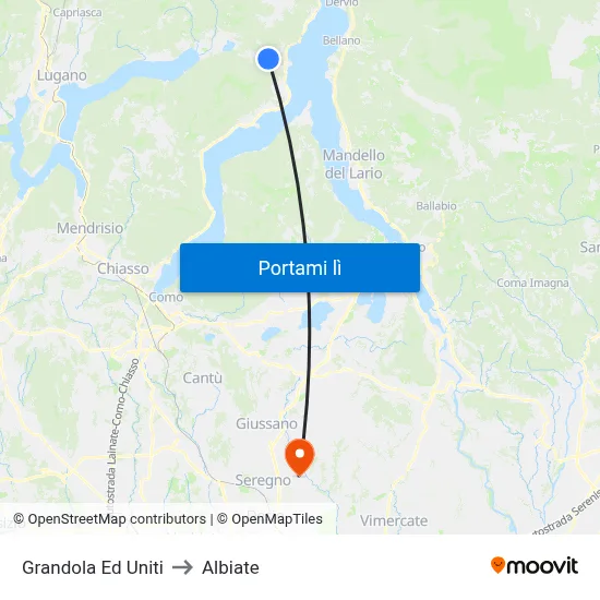 Grandola Ed Uniti to Albiate map