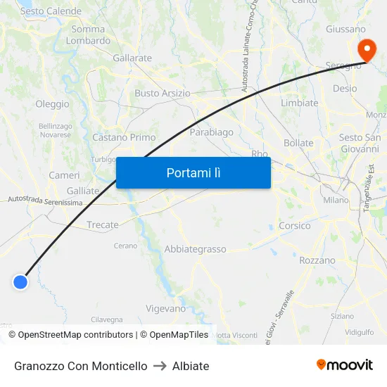 Granozzo Con Monticello to Albiate map