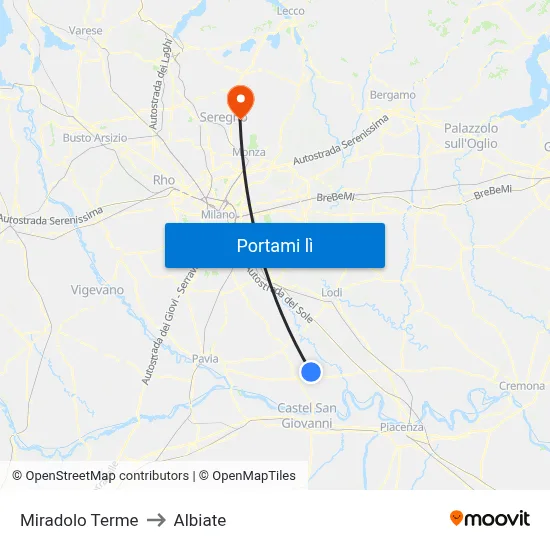 Miradolo Terme to Albiate map