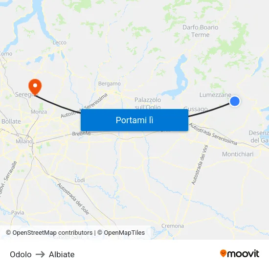 Odolo to Albiate map