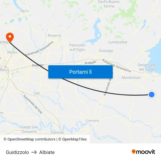 Guidizzolo to Albiate map