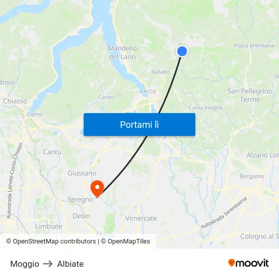 Moggio to Albiate map