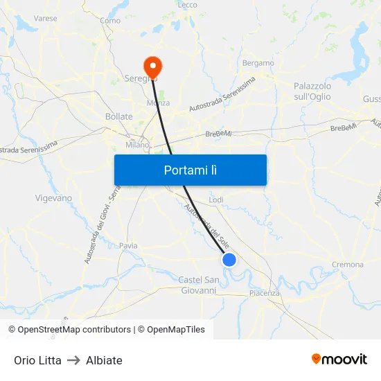 Orio Litta to Albiate map