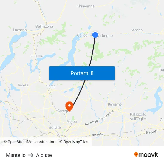 Mantello to Albiate map