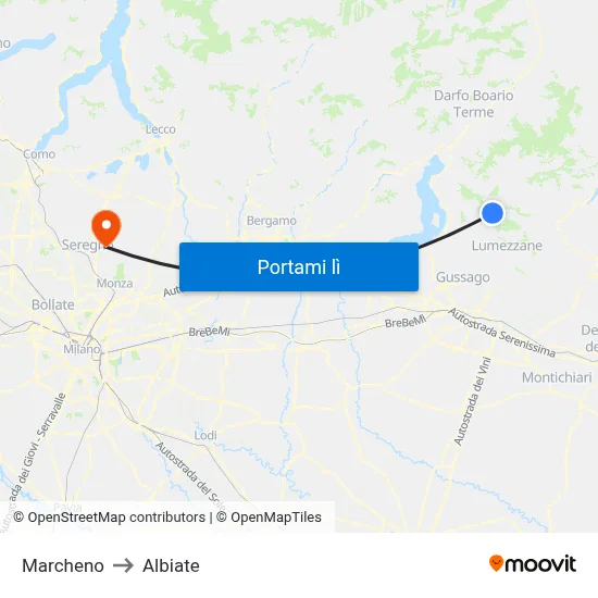 Marcheno to Albiate map
