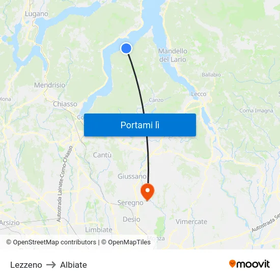 Lezzeno to Albiate map