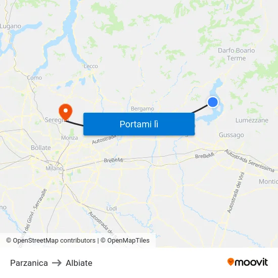 Parzanica to Albiate map