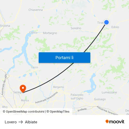 Lovero to Albiate map