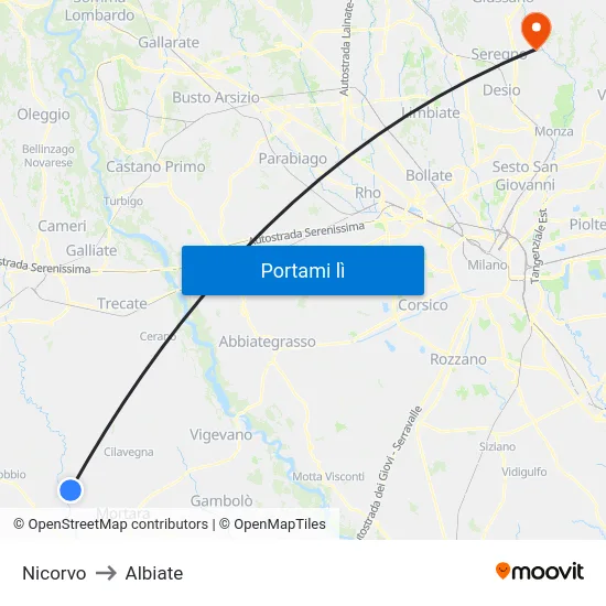 Nicorvo to Albiate map