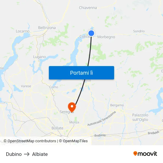 Dubino to Albiate map