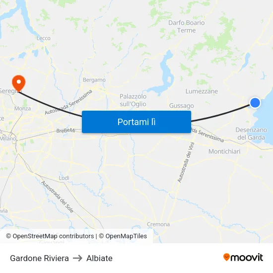 Gardone Riviera to Albiate map