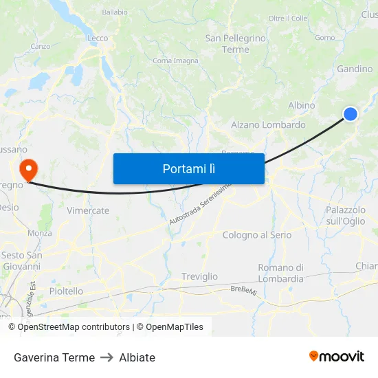 Gaverina Terme to Albiate map