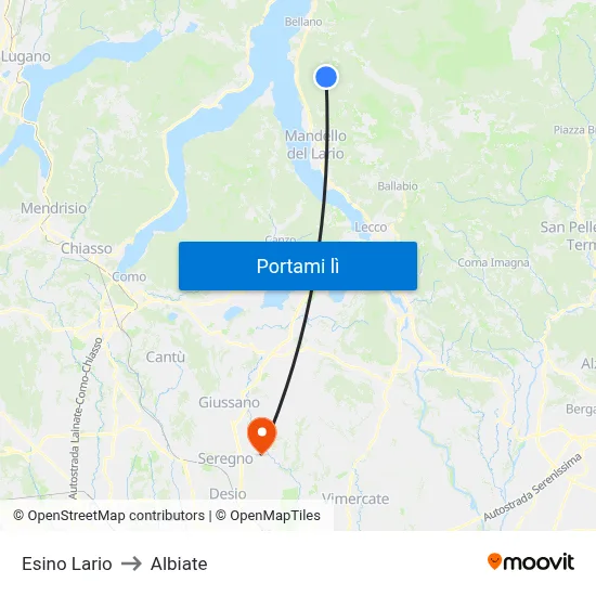 Esino Lario to Albiate map