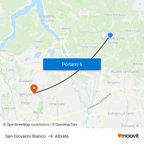 San Giovanni Bianco to Albiate map