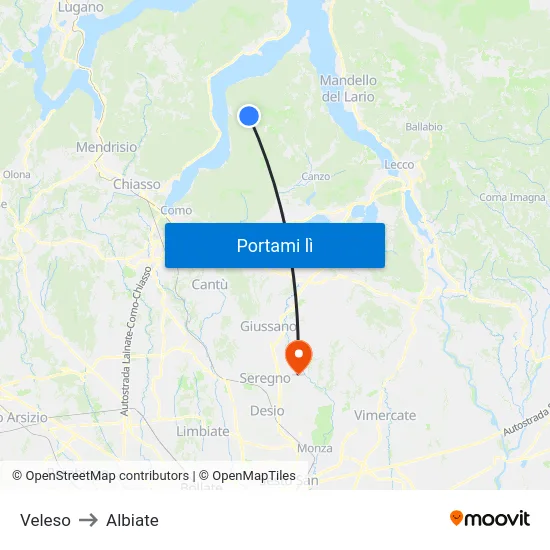 Veleso to Albiate map