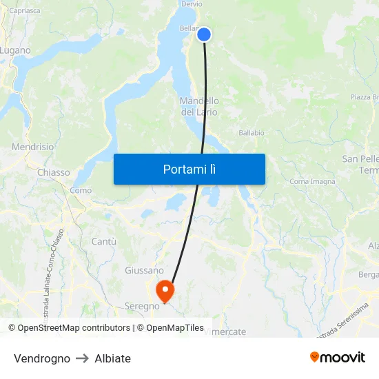 Vendrogno to Albiate map