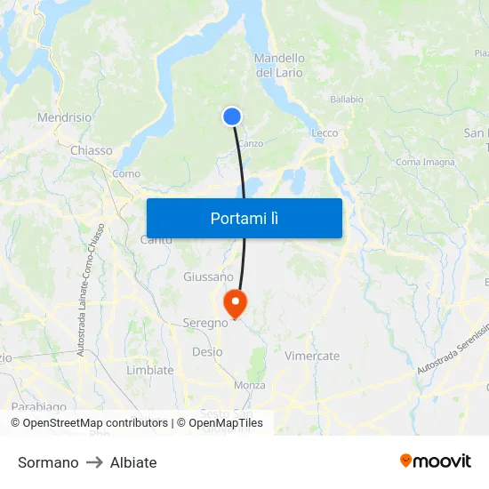 Sormano to Albiate map