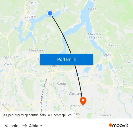 Valsolda to Albiate map