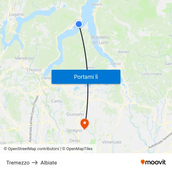 Tremezzo to Albiate map