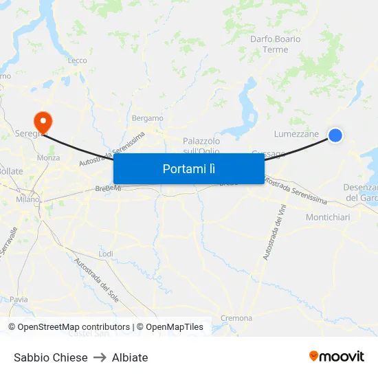 Sabbio Chiese to Albiate map